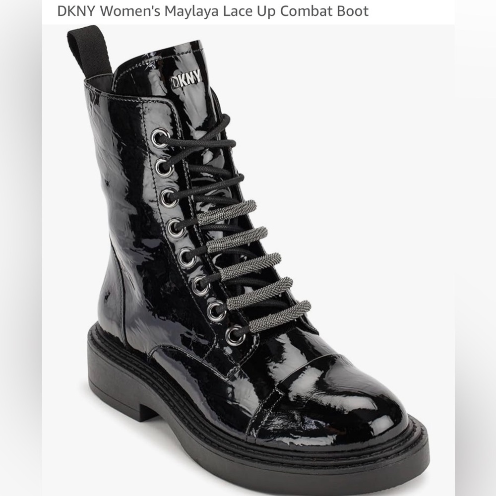 DKNY Black Patent Leather Women's Combat Boots